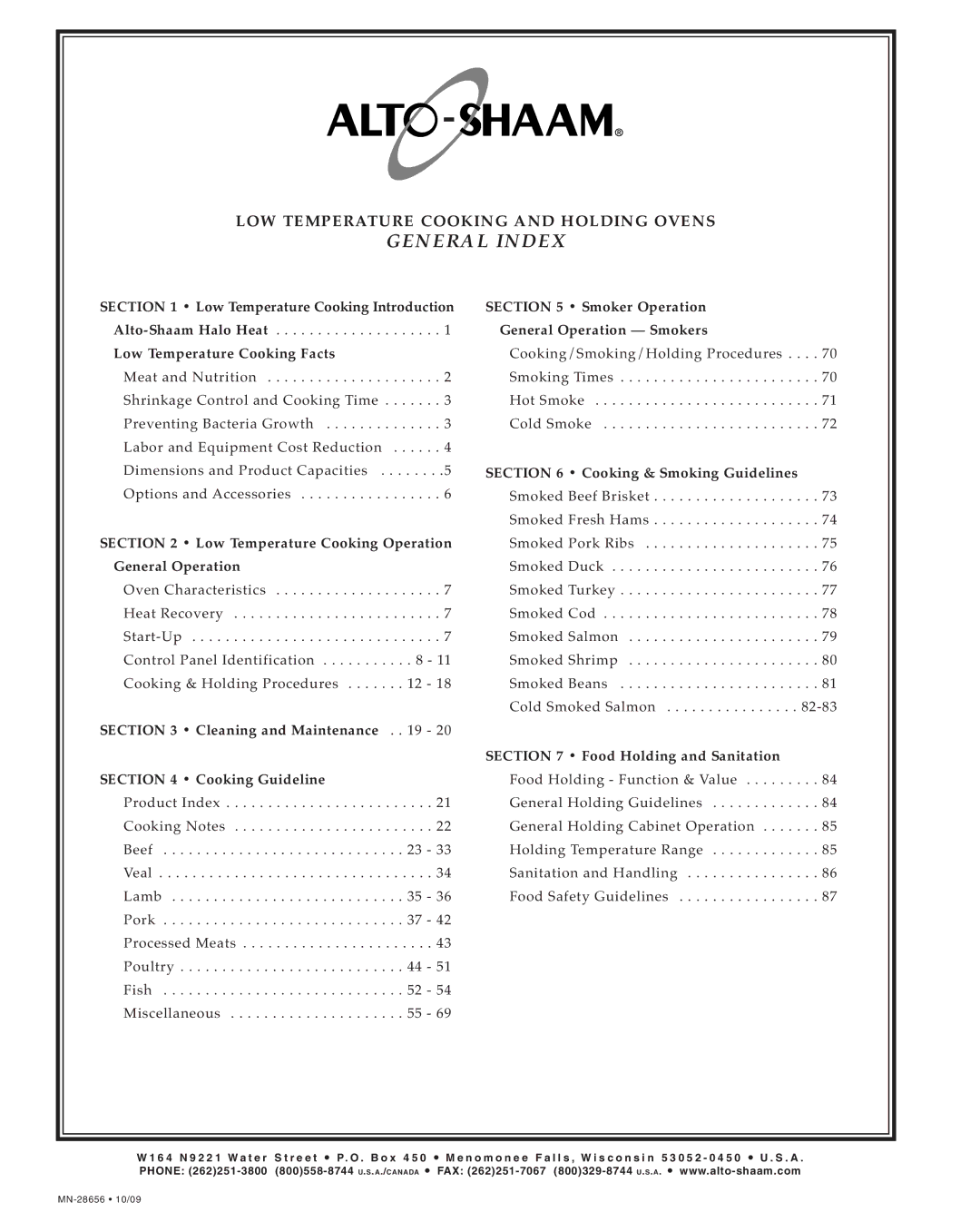 Alto-Shaam MN-28656 manual Low Temperature Cooking Introduction, Low Temperatur e Cooking Fact s, General Operation 