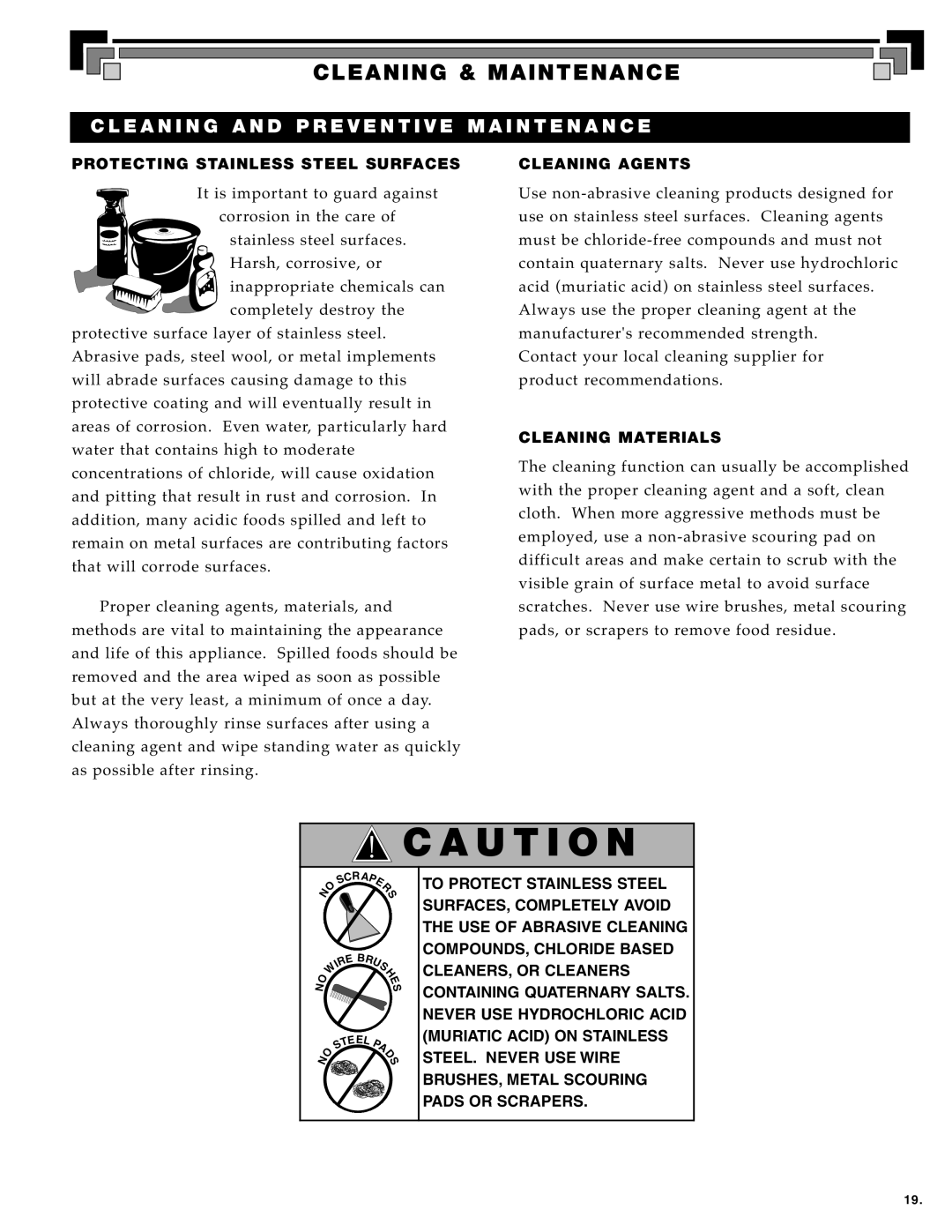 Alto-Shaam MN-28656 Cleaning & Maintenance, Protect ING Stainl ESS Steel Surfaces, Clea Ning Agen TS, Clea Ning Materi ALS 