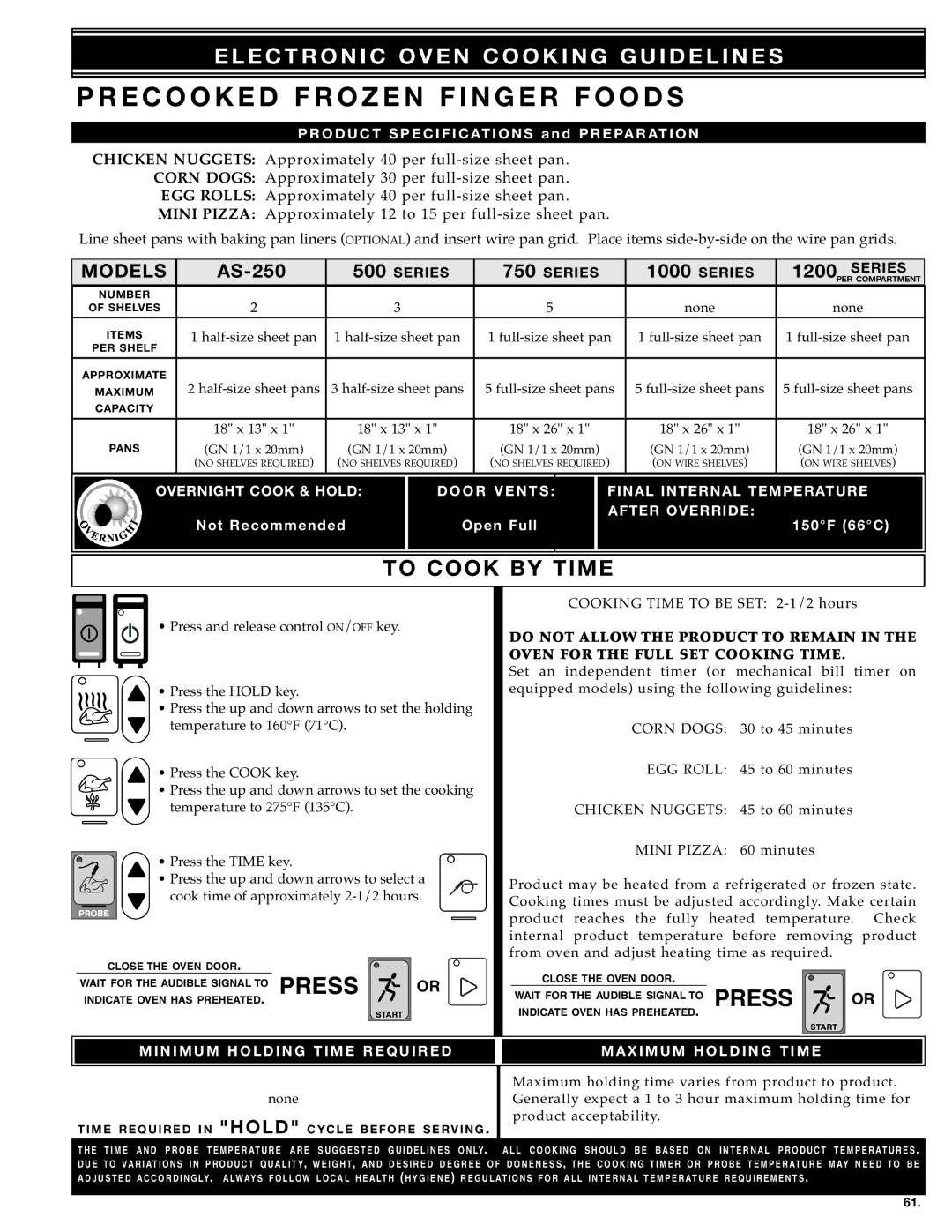 Alto-Shaam MN-28656 manual Frozen, Foods, Op en Ful l 150F 66C, Mmend ed 