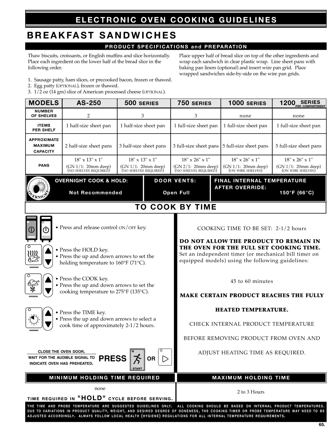 Alto-Shaam MN-28656 manual To Cook by Time, Do not Allow the Product to Remain 