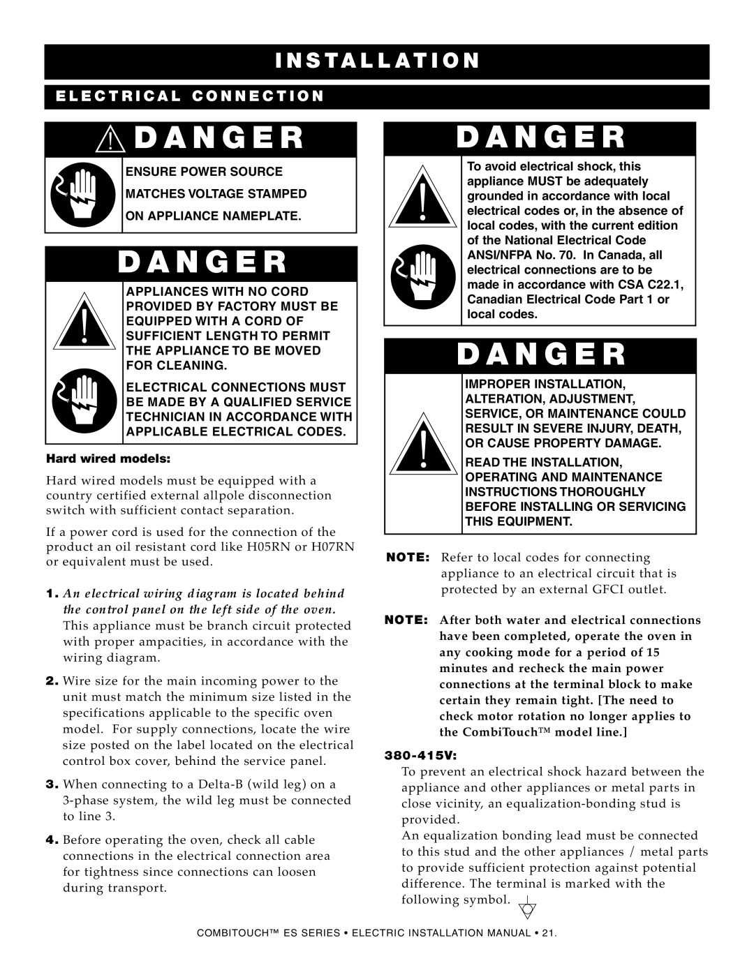 Alto-Shaam MN-29245 manual Anger, Electr I CAL Conne CT IO N 