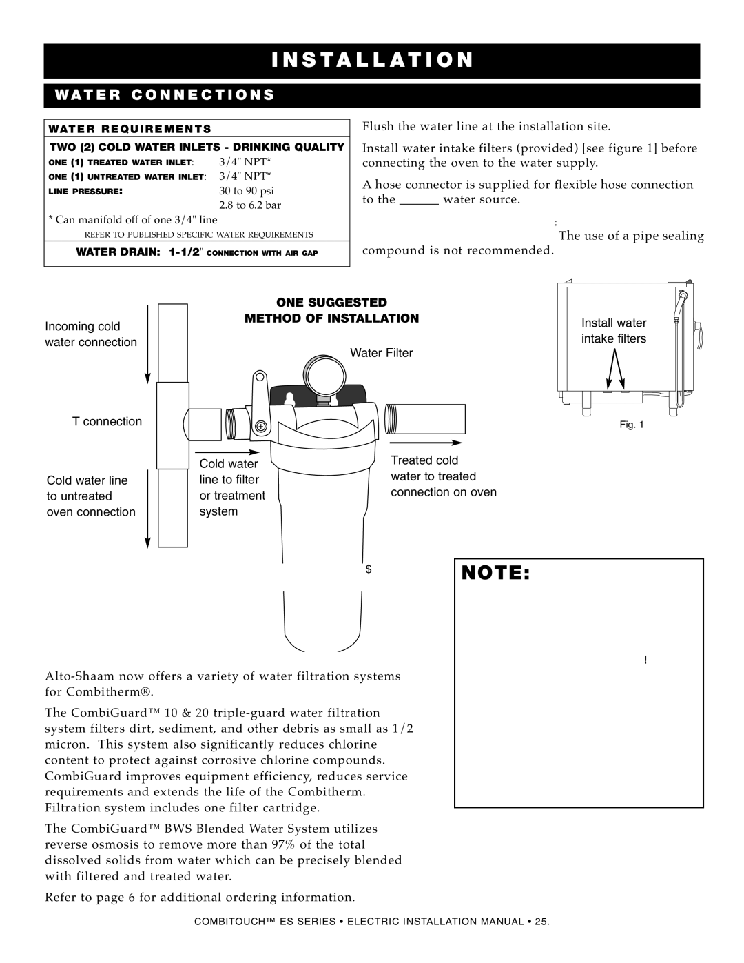 Alto-Shaam MN-29245 manual WAT ER Connect IO NS, 30 to 90 psi, Can manifold off of one 3/4 line To 6.2 bar 