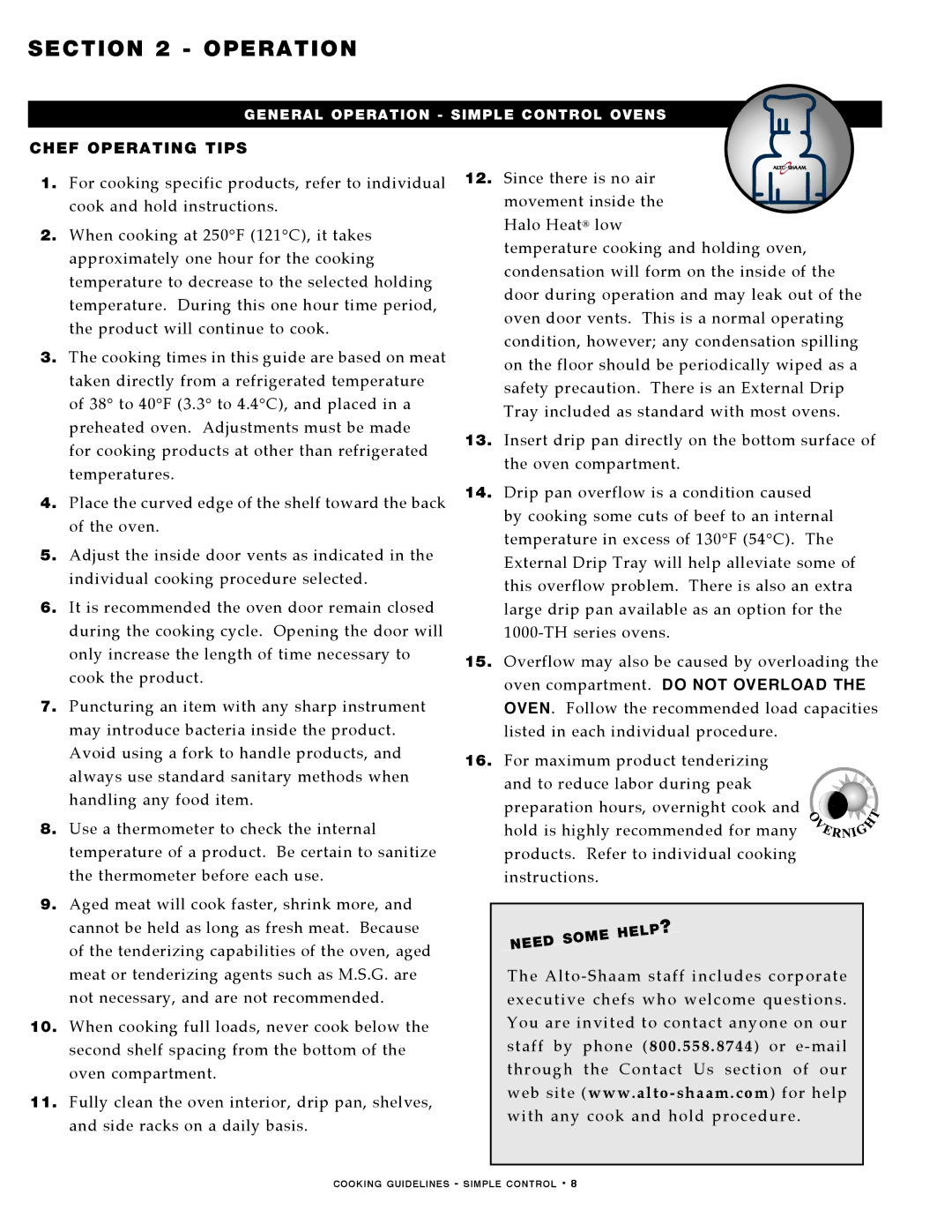 Alto-Shaam MN-29491 manual Chef Operating Tips 