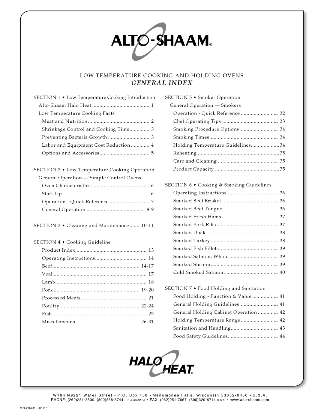 Alto-Shaam MN-29491 manual General Index 