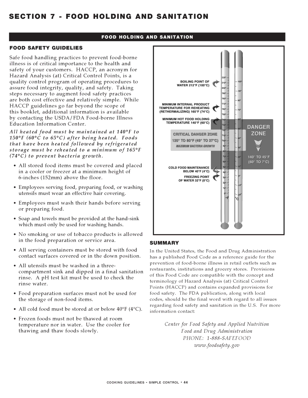 Alto-Shaam MN-29491 manual Food Safety Guidelies, Summary 