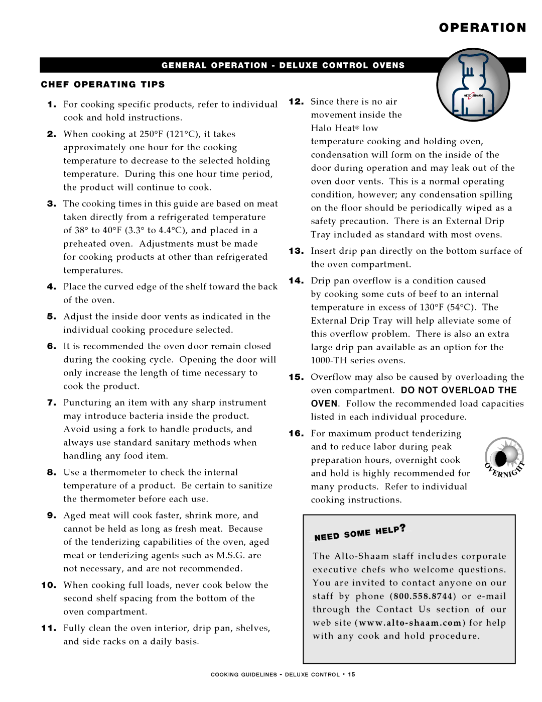 Alto-Shaam MN-29492 manual Chef Operating Tips 