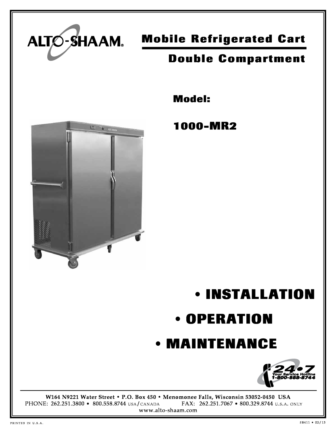 Alto-Shaam Mobile Refrigerated Cart manual Model, Installation Operation Maintenance, 1000-MR2, #8411 02/13 