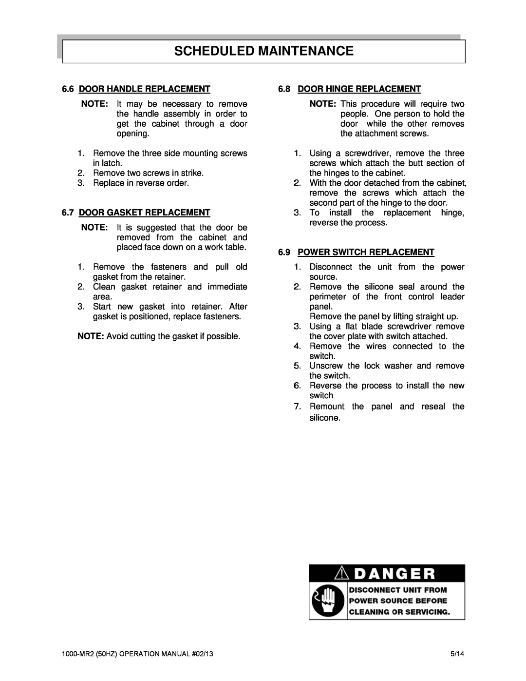 Alto-Shaam Mobile Refrigerated Cart manual Scheduled Maintenance, Door Handle Replacement, Door Gasket Replacement 