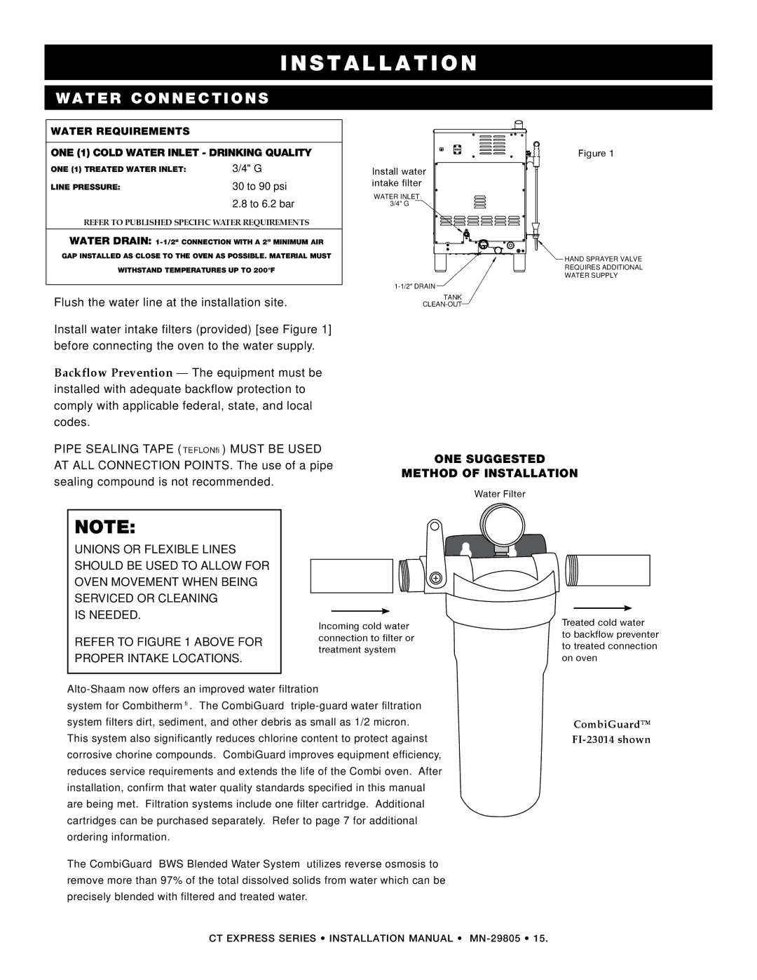 Alto-Shaam Oven / Steamer CT Express manual Water connections, One suggested Method of installation 