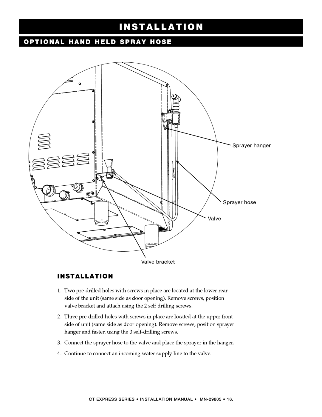 Alto-Shaam Oven / Steamer CT Express manual Optional hand held spray hose, Installation 