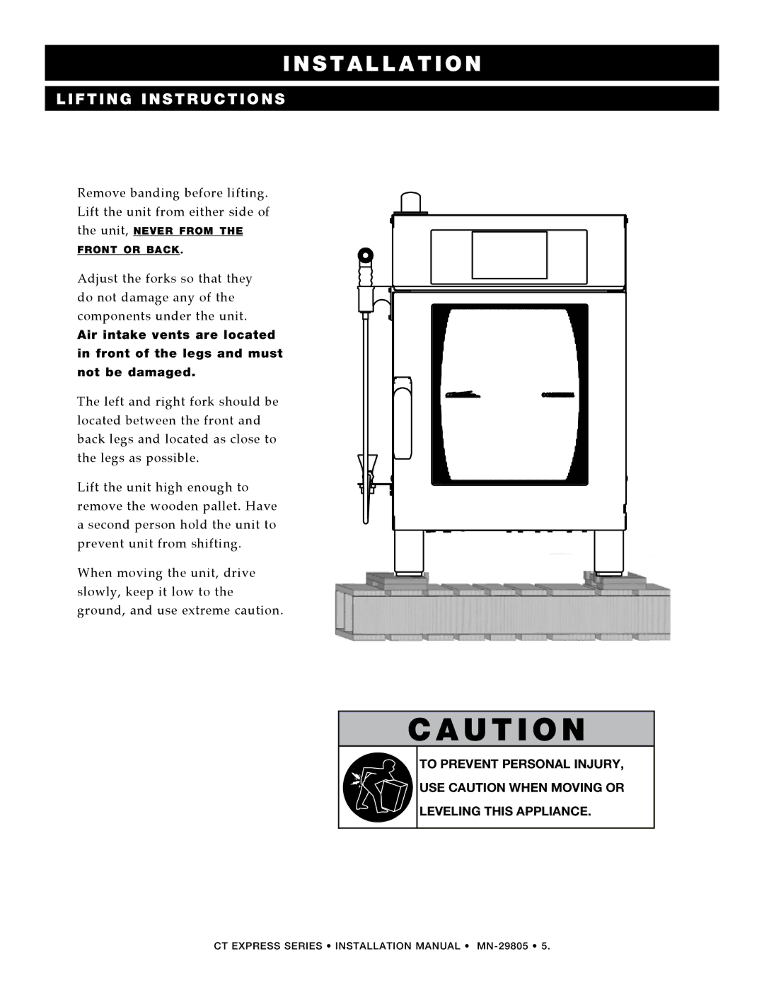 Alto-Shaam Oven / Steamer CT Express manual Lifting Instructions 