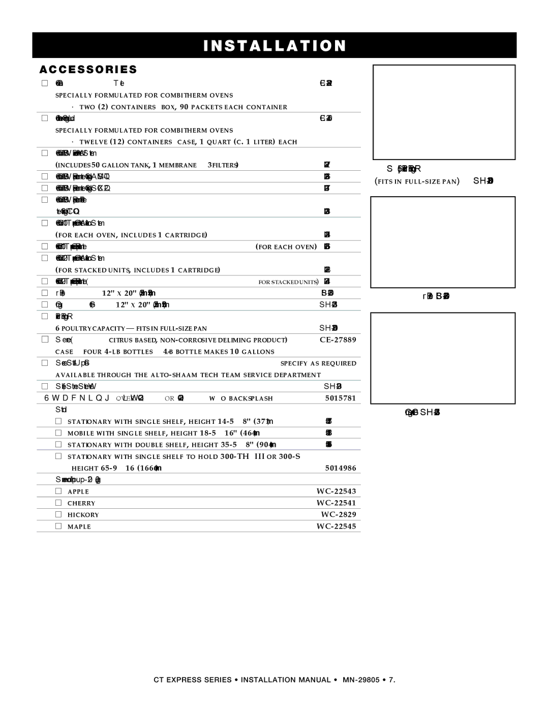 Alto-Shaam Oven / Steamer CT Express manual Accessories 