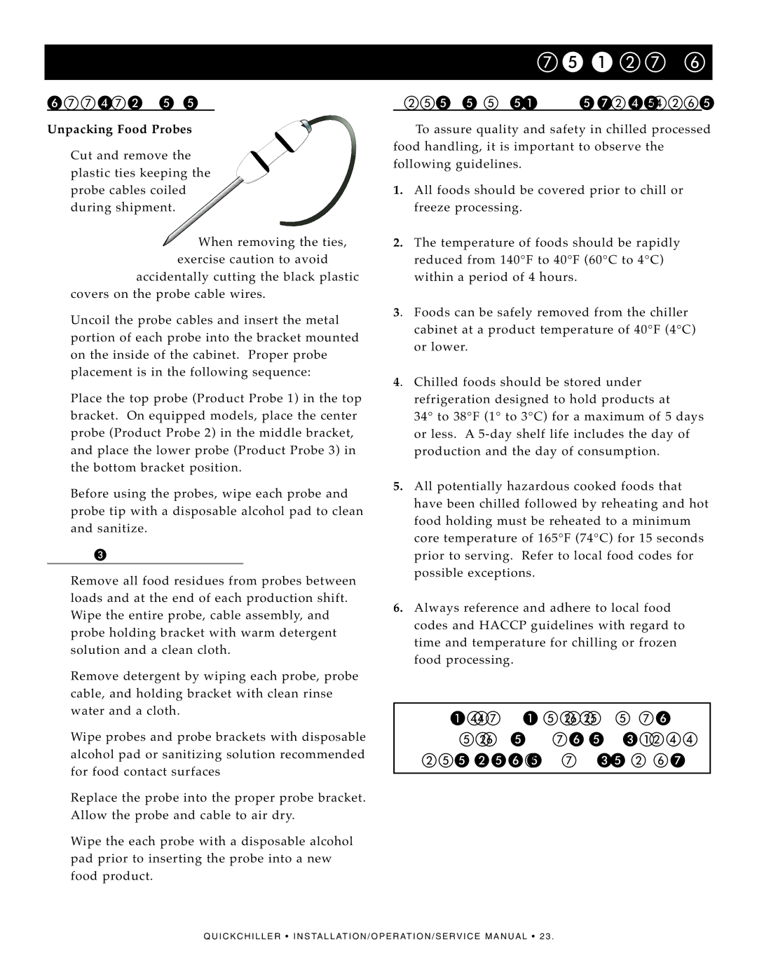 Alto-Shaam QC-40, QC-3 Food Prob E USE, Time & Temperature Guideline S, Unpacking Food Probes, Probe Clea ning Proce dures 