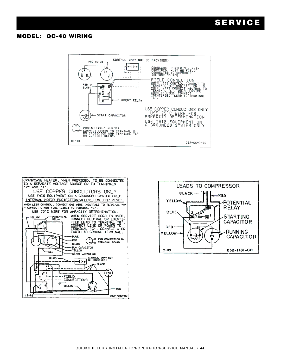 Alto-Shaam QC-3, QC-50 REMOTE, QC-100 REMOTE, QC-20 manual Servic E, Model QC-40 Wiring 