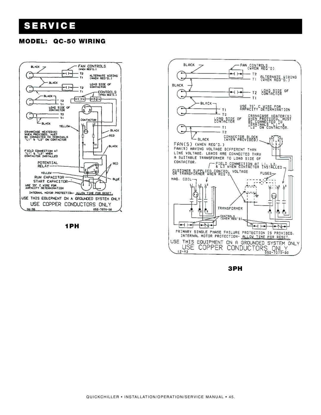 Alto-Shaam QC-3, QC-50 REMOTE, QC-100 REMOTE, QC-40, QC-20 manual Se Rvi Ce, Model QC-50 Wiring 1PH 3PH 