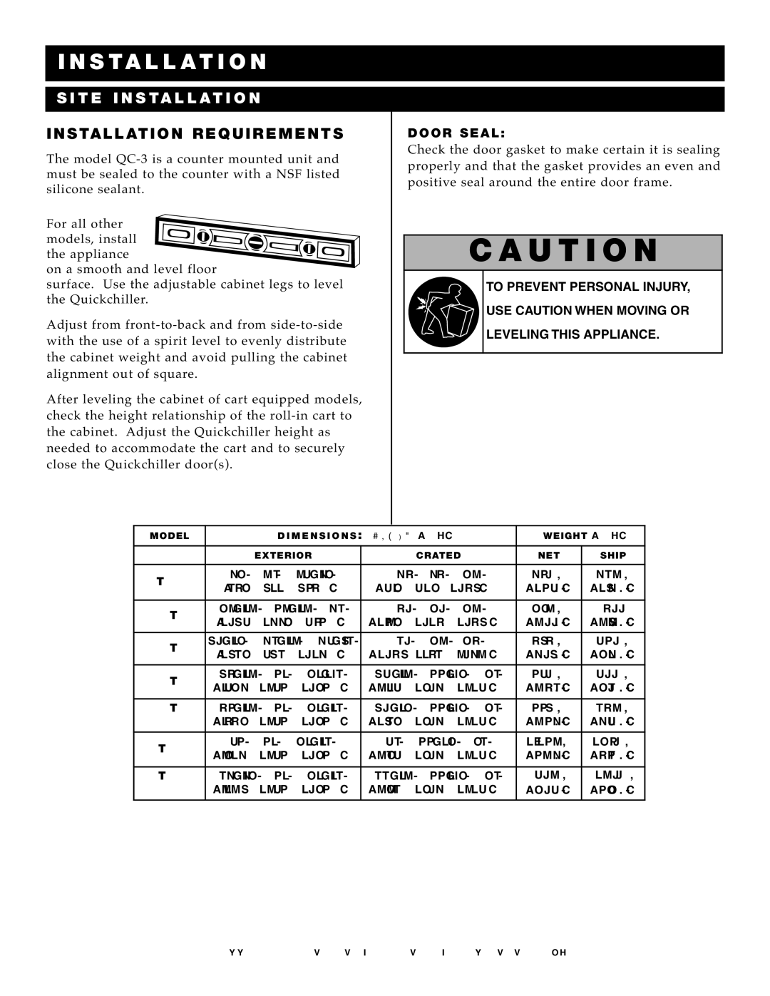 Alto-Shaam QC-20, QC-3, QC-50 REMOTE, QC-100 REMOTE, QC-40 manual Ca U Ti O N, INS TAL LAT I on 