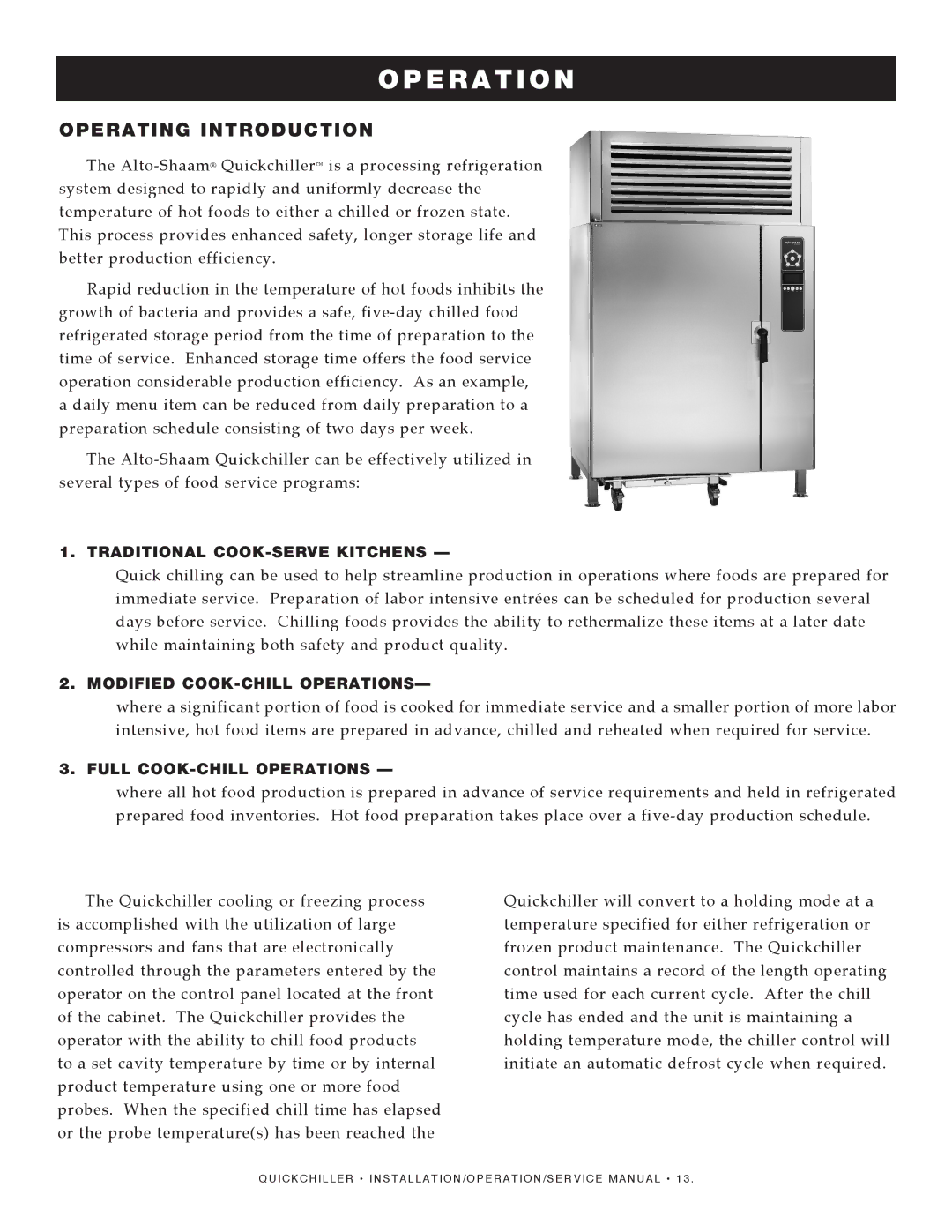 Alto-Shaam QC-3/QC-20/QC-40/QC-50/QC-50 Remote/QC-100/Qc-100 Remote manual Etritaltei O N, Operating Introduction 