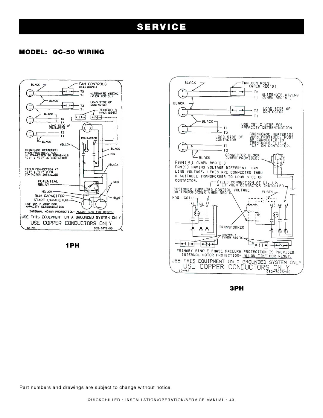 Alto-Shaam QC-3/QC-20/QC-40/QC-50/QC-50 Remote/QC-100/Qc-100 Remote manual Model QC-50 Wiring 1PH 3PH 