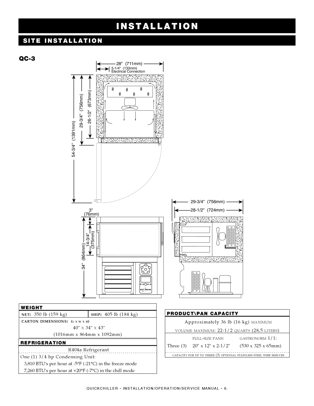 Alto-Shaam QC-3/QC-20/QC-40/QC-50/QC-50 Remote/QC-100/Qc-100 Remote manual S Ttailtllaet I O N, Siteub Titleinstallation 