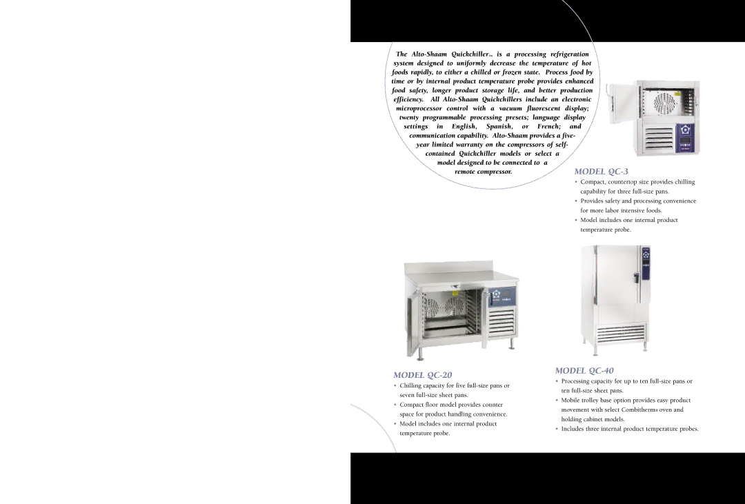 Alto-Shaam Quickchiller manual Model QC-20, Model QC-40 