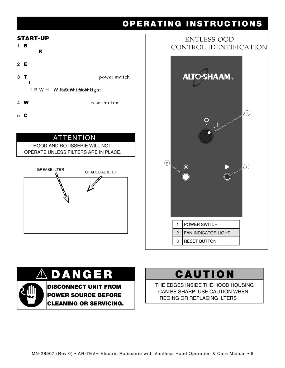 Alto-Shaam rotisserie electric with ventless hood, ar-7evh manual Operating Instructions, Start-Up 
