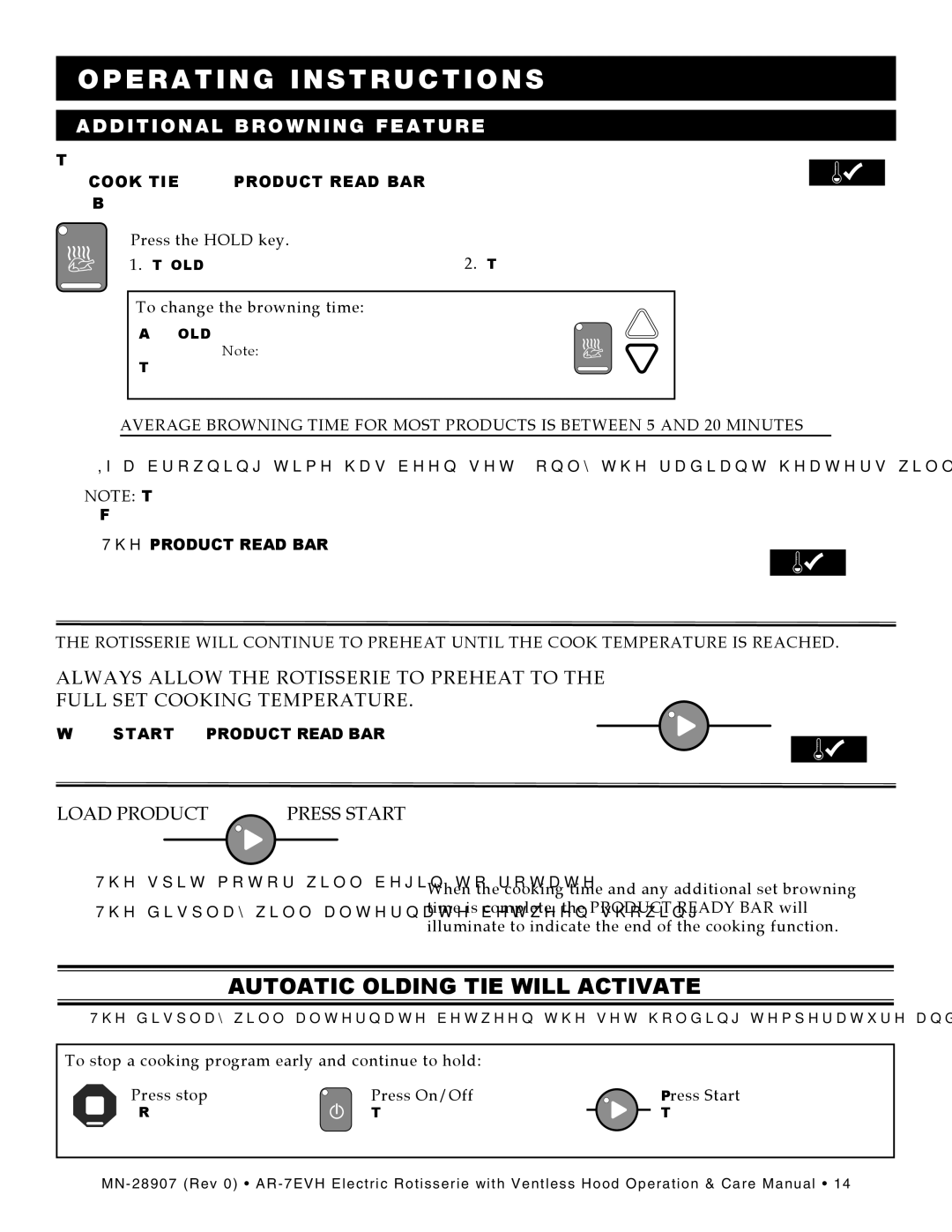 Alto-Shaam ar-7evh, rotisserie electric with ventless hood manual Additional Browning Feature, To change the browning time 