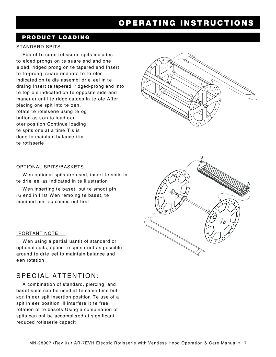 Alto-Shaam rotisserie electric with ventless hood, ar-7evh manual Product Loading, Standard Spits 