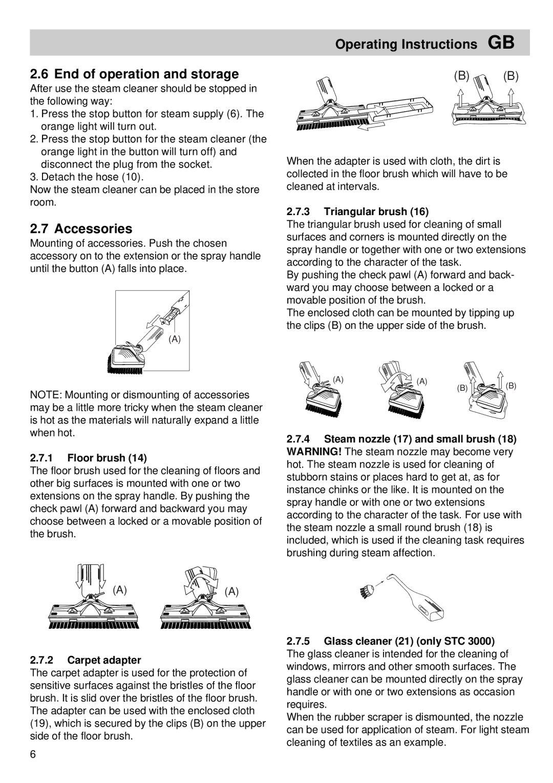 Alto-Shaam STC 3000 End of operation and storage, Accessories, Operating Instructions GB, Floor brush, Triangular brush 