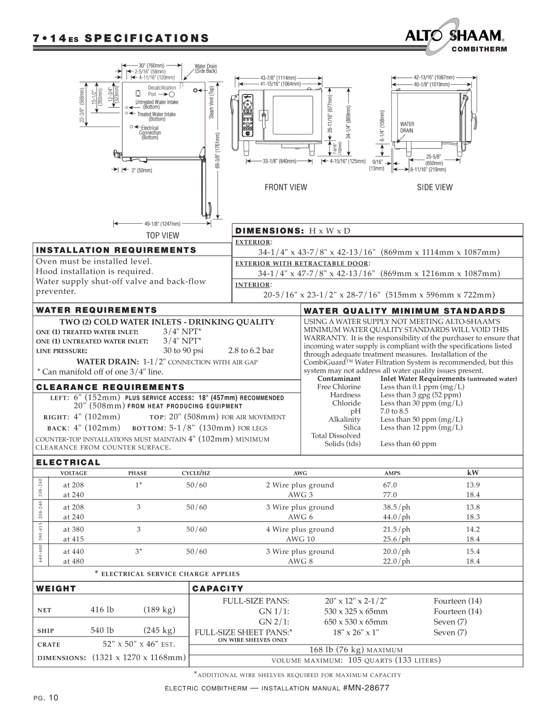 Alto-Shaam VHes-10, VHes-5, 10.18, 10.10, 7.14, 20.20 manual 4 ES, Specification S 