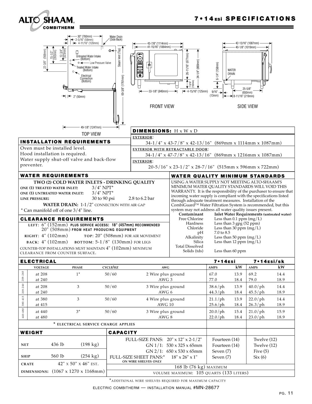 Alto-Shaam VHes-5, VHes-10, 10.18, 10.10, 7.14, 20.20 manual ESi Specification S, 71 4 E S S i/sk 