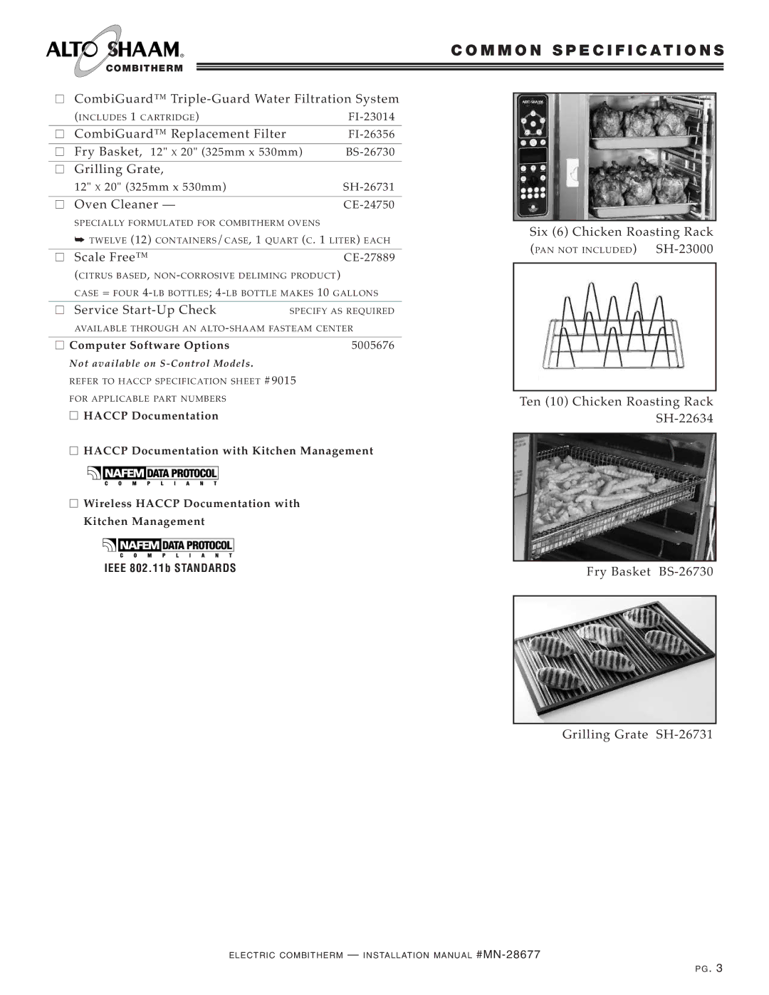 Alto-Shaam 20.20, VHes-10, VHes-5, 10.18, 10.10, 7.14 manual M M O N Specification S, Comp uter Software Opti ons 