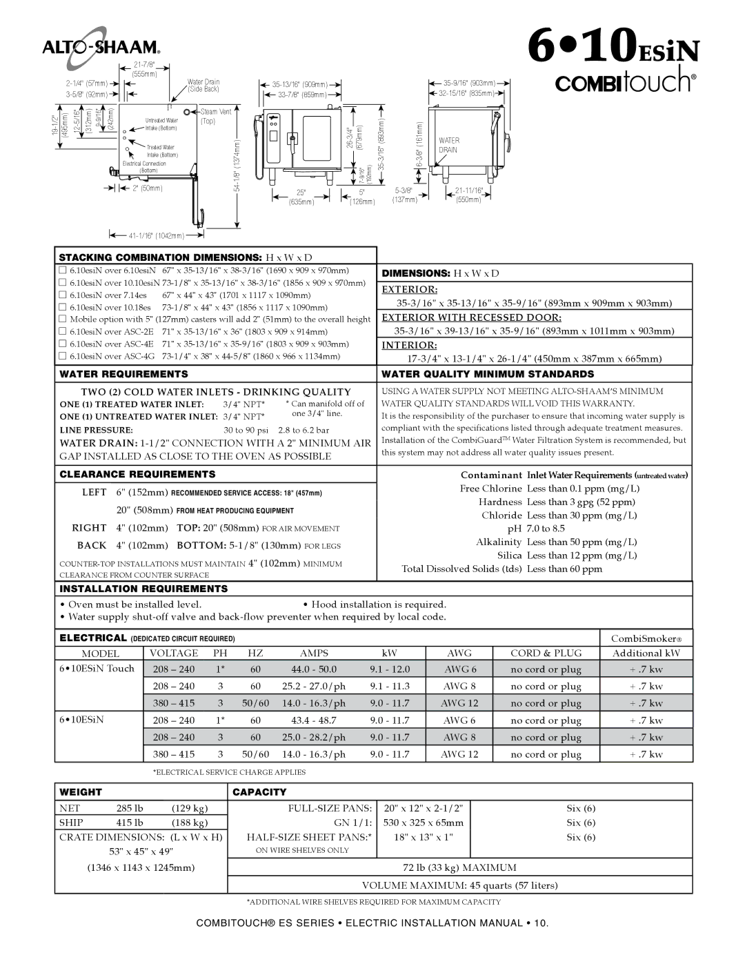 Alto-Shaam VHes-10, VHes-5, 1220, 714, 1010, 2020, 1018 manual 610esiN, 610ESiN Touch 