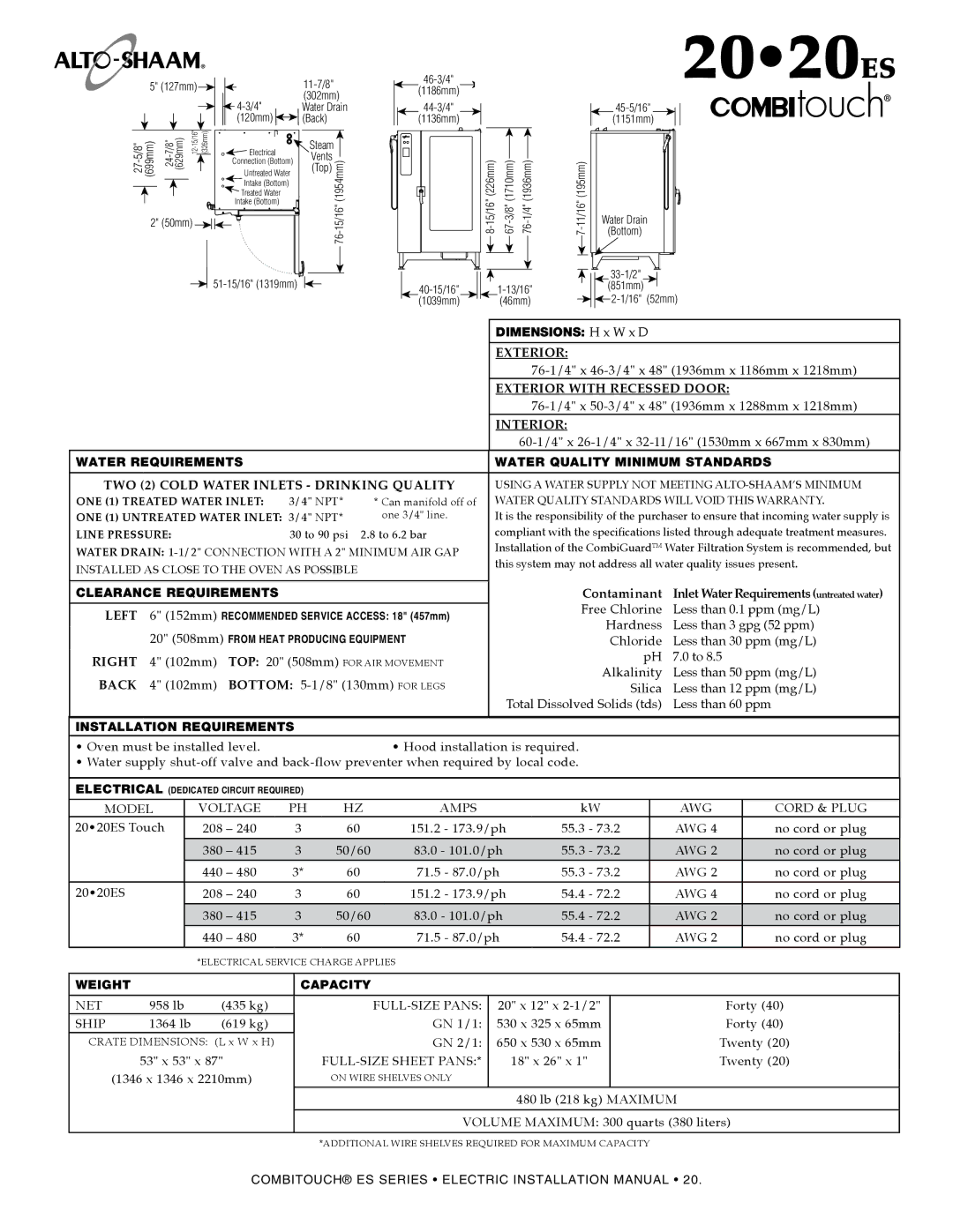 Alto-Shaam 714, VHes-10, VHes-5, 1220, 610, 1010, 1018 manual 2020es, 2020ES Touch 