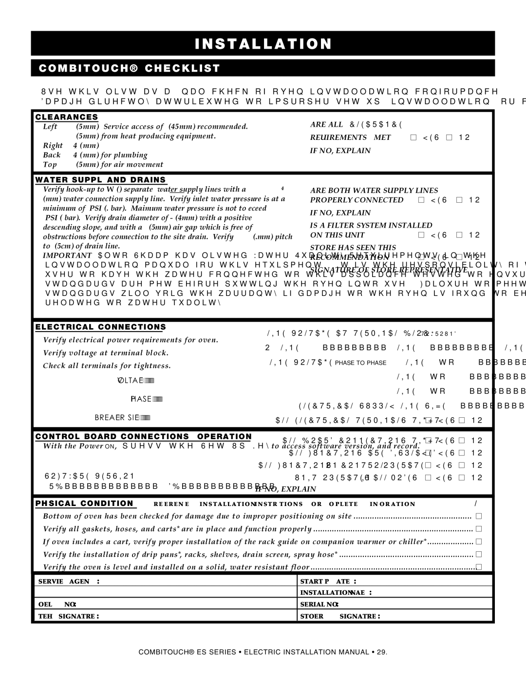 Alto-Shaam 714, VHes-10, VHes-5, 1220, 610, 1010, 2020, 1018 manual Combitouch checklist, Clearances 