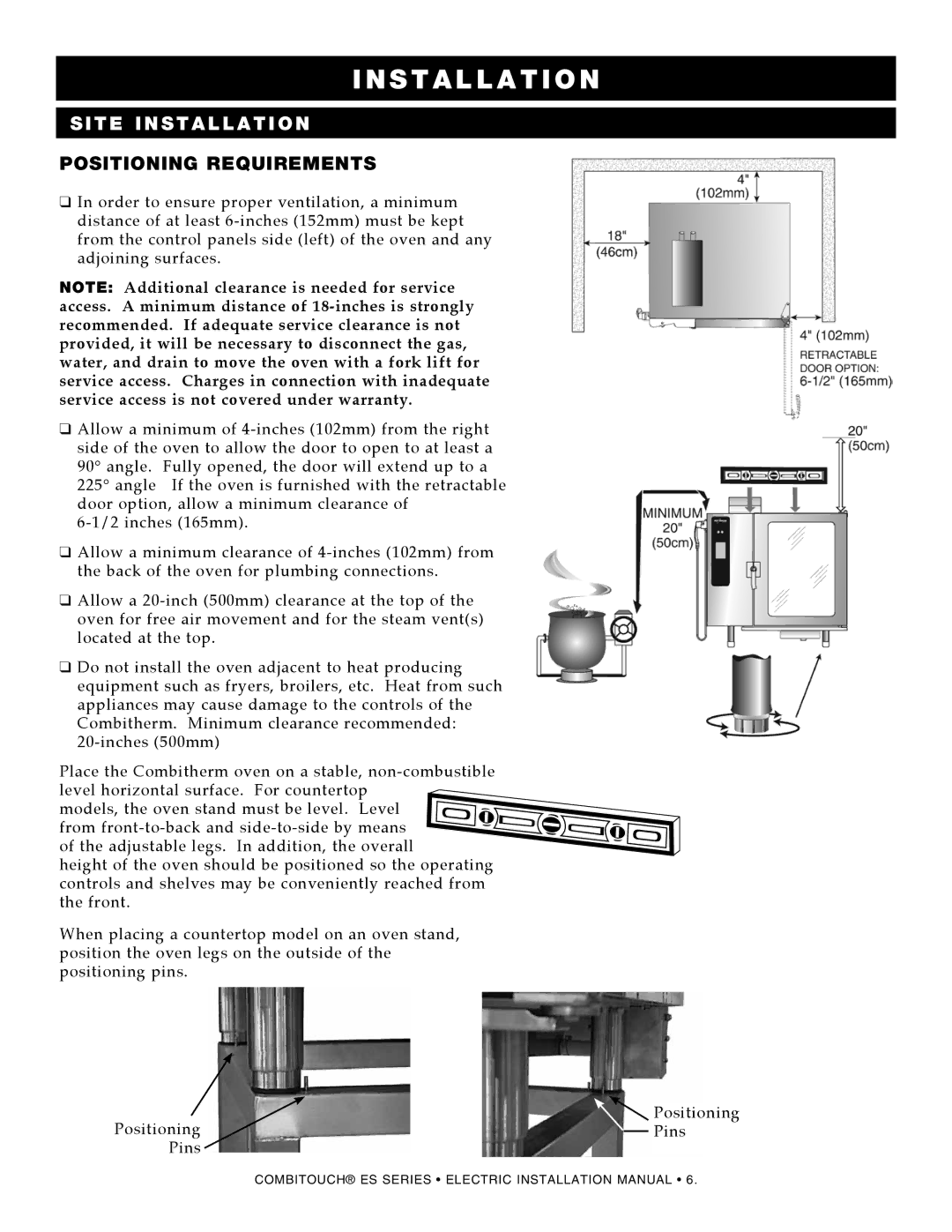 Alto-Shaam COMBITHERM COMBINATION Oven / Steamer ES electric combitouch, VHes-10, VHes-5, 1220, 610 Positioning requirements 