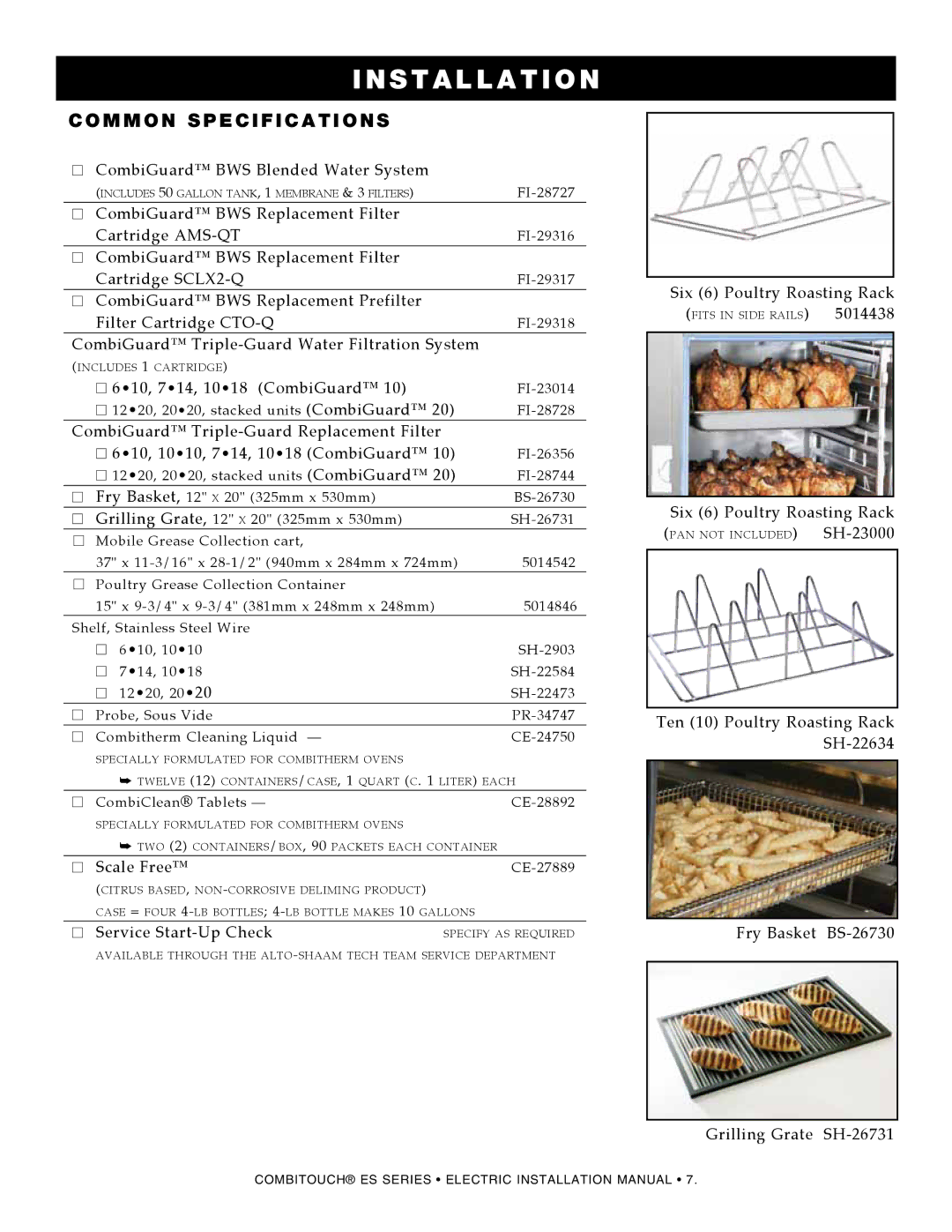 Alto-Shaam VHes-10, VHes-5, 1220, 1010, 2020 manual Common specifications, 610, 714, 1018 CombiGuard 