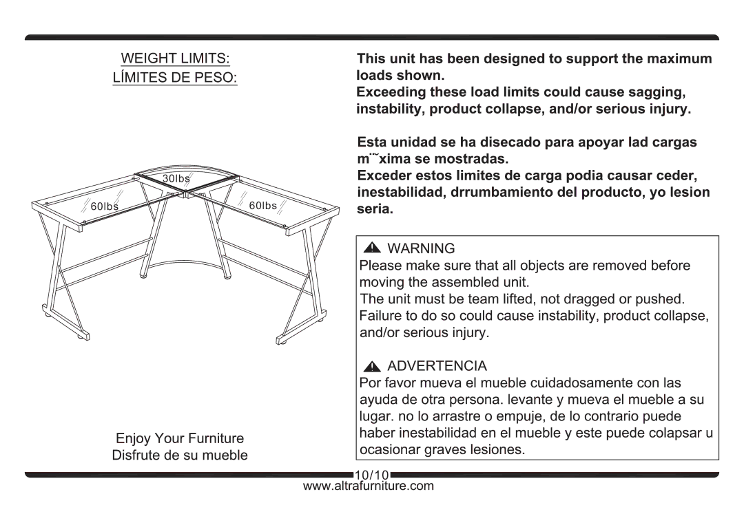 Altra 6 Drawer Accent Console Table manual 10/10 