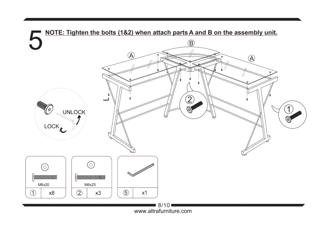 Altra 6 Drawer Accent Console Table manual M6x20M6x25 