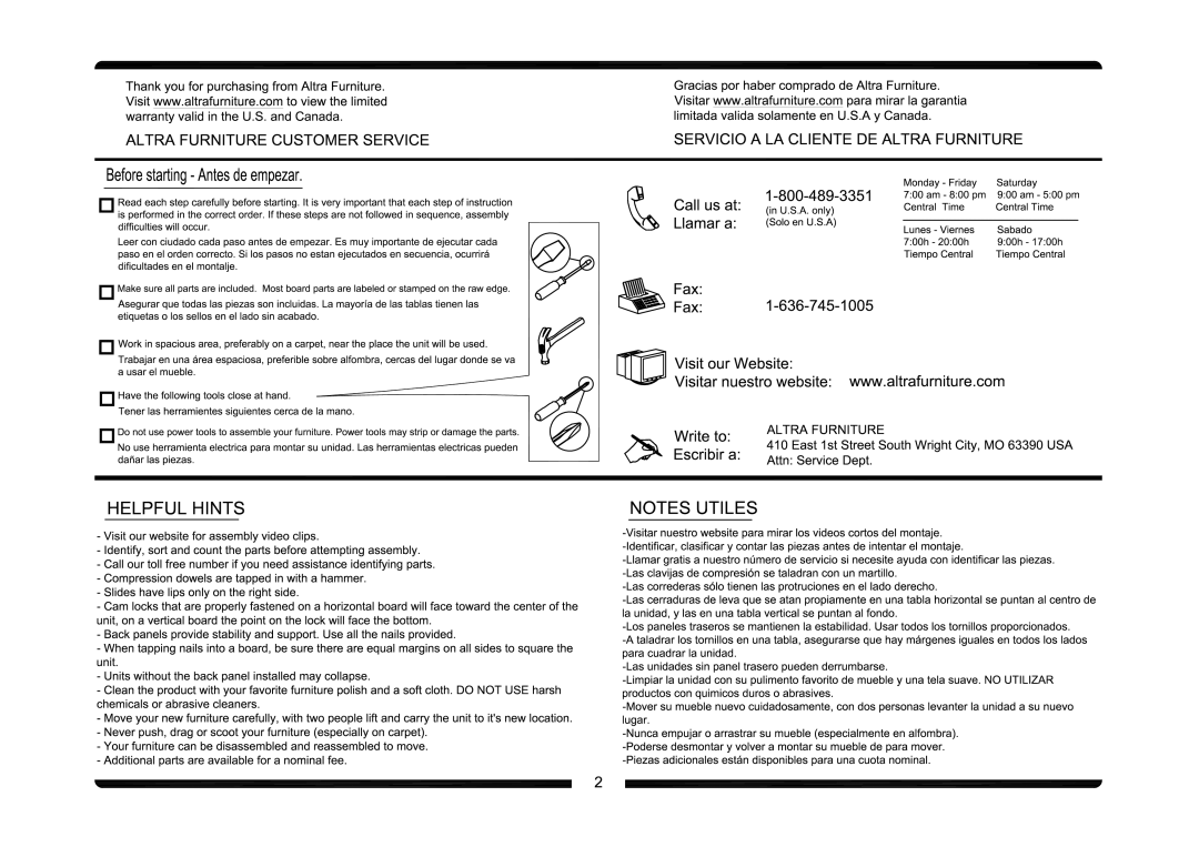 Altra 9358096 manual 