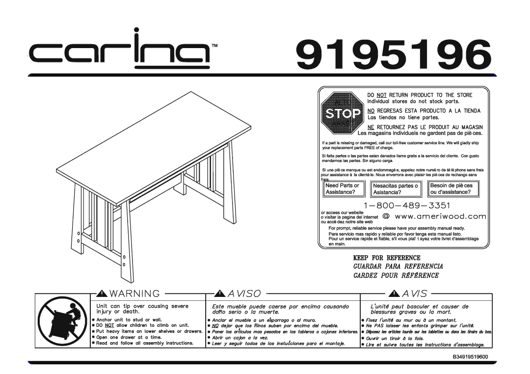 Altra Benjamin Credenza Desk manual 