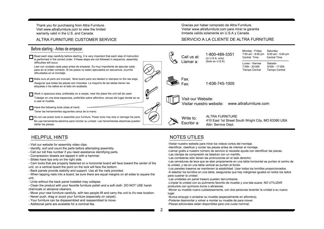 Altra Extension Coffee Table manual 