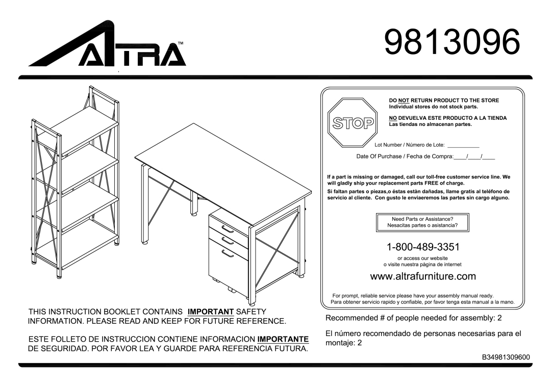 Altra Kids 3-Shelf Bookcase with 4 Bins, White Finish manual 