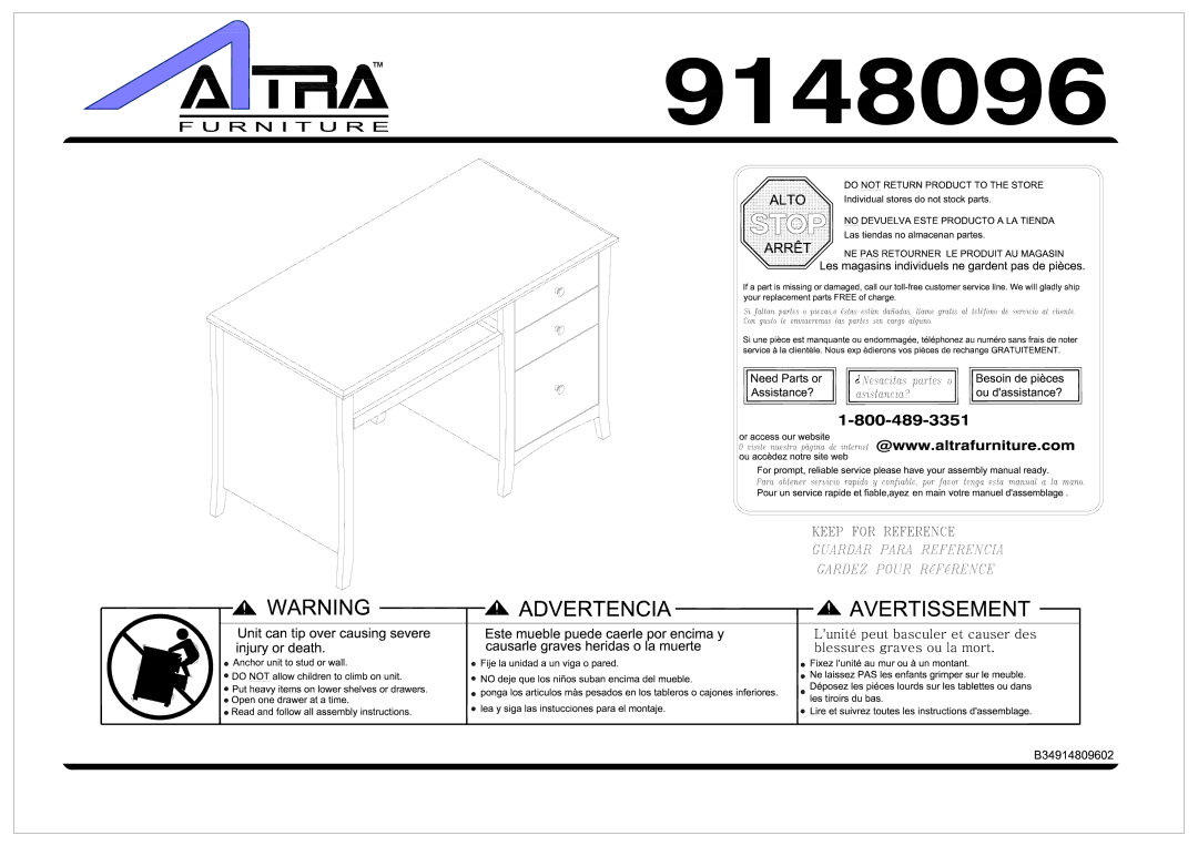 Altra Parsons Desk with Drawer, Black Finish manual 