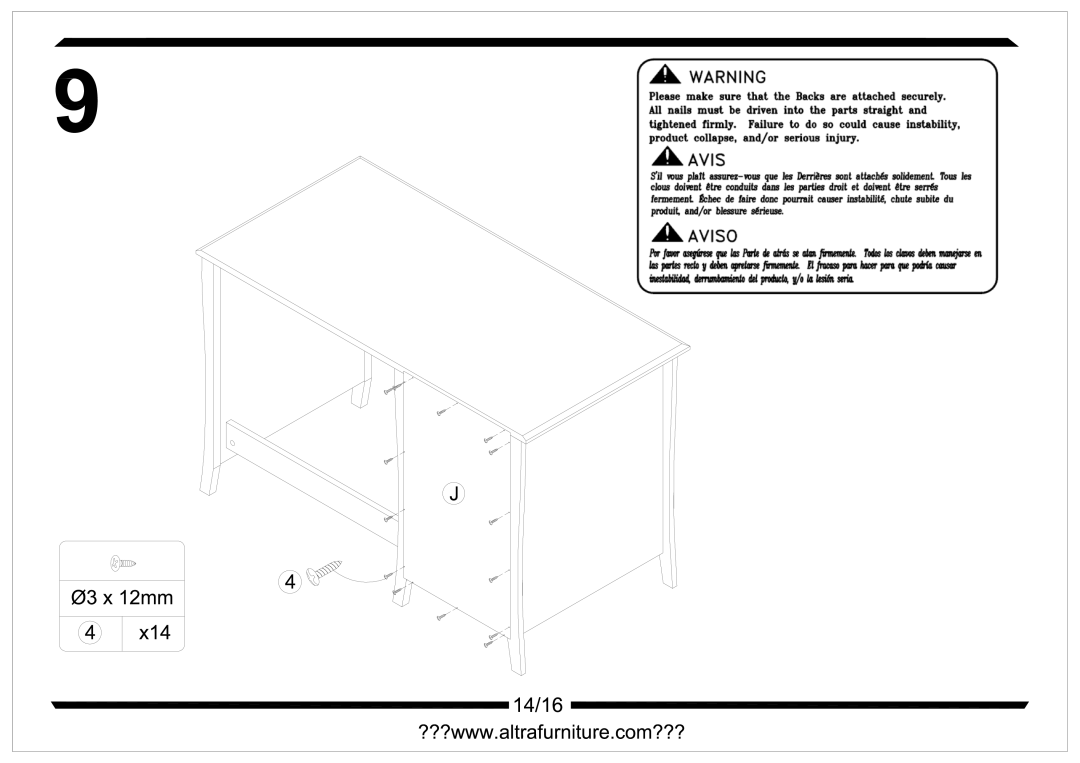 Altra Parsons Desk with Drawer, Black Finish manual 