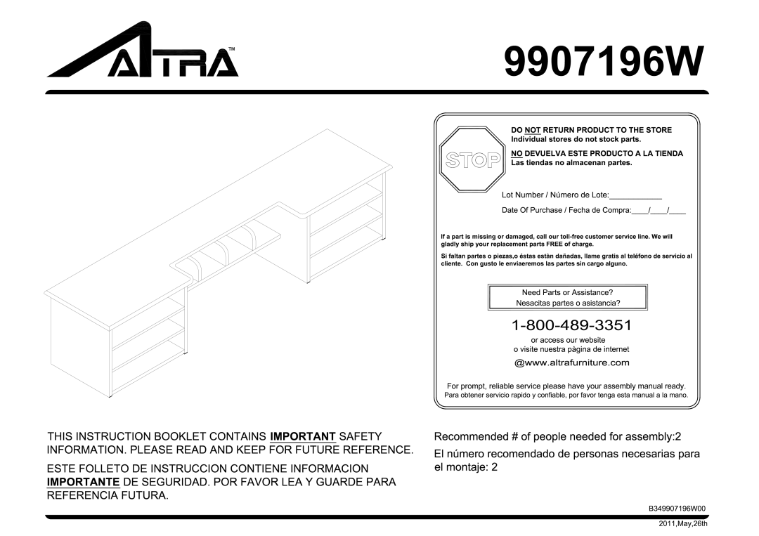 Altra Parsons Extension Coffee Table manual 