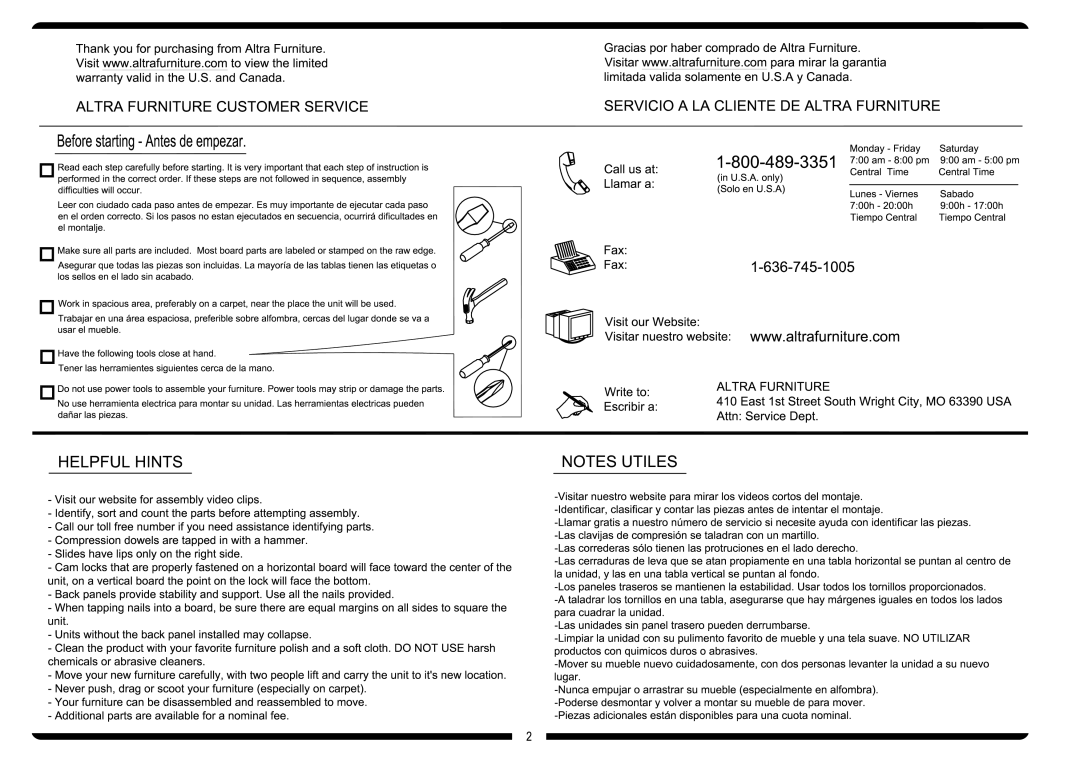 Altra Parsons Extension Coffee Table manual 