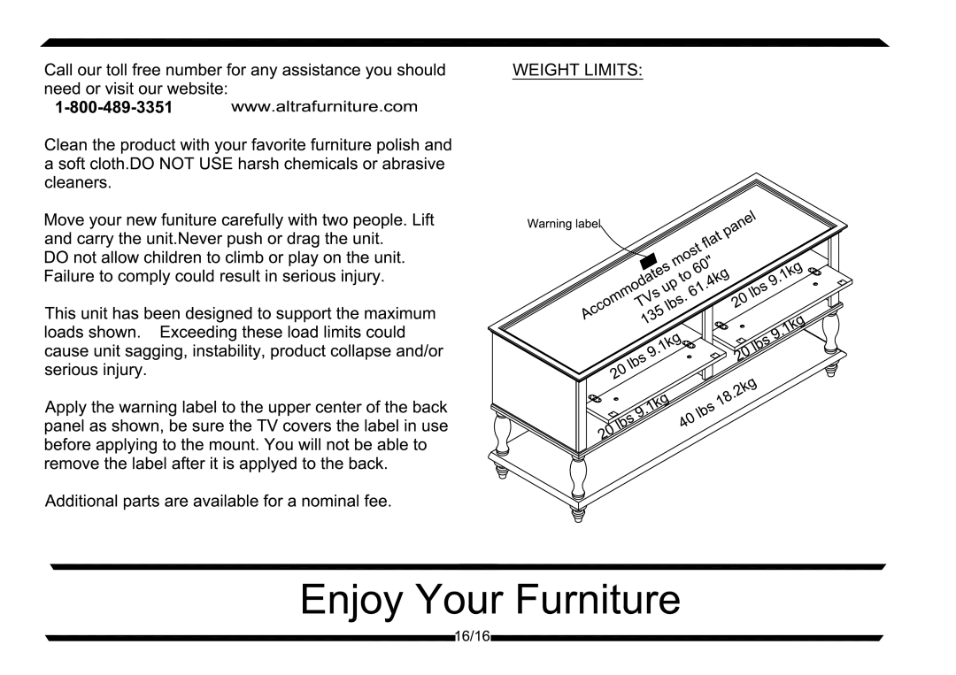 Altra Parsons Large Coffee Table manual 