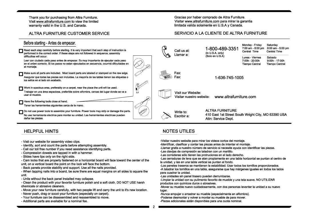 Altra Parsons Secretary Desk manual 