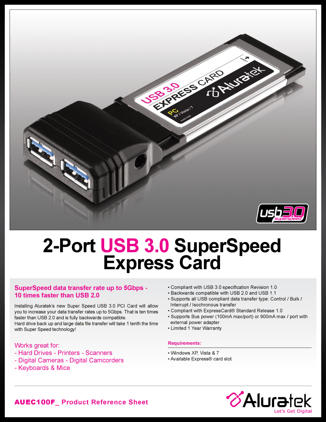 Aluratek warranty Port USB 3.0 SuperSpeed Express Card 