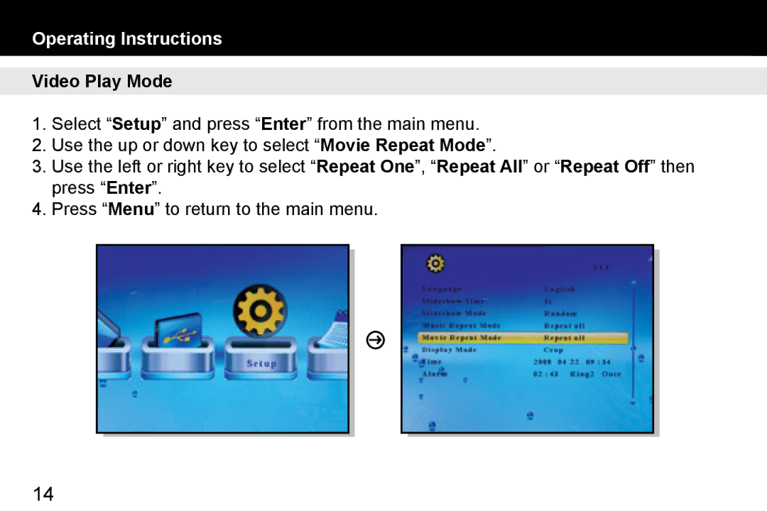 Aluratek ADMPF114F manual Video Play Mode 